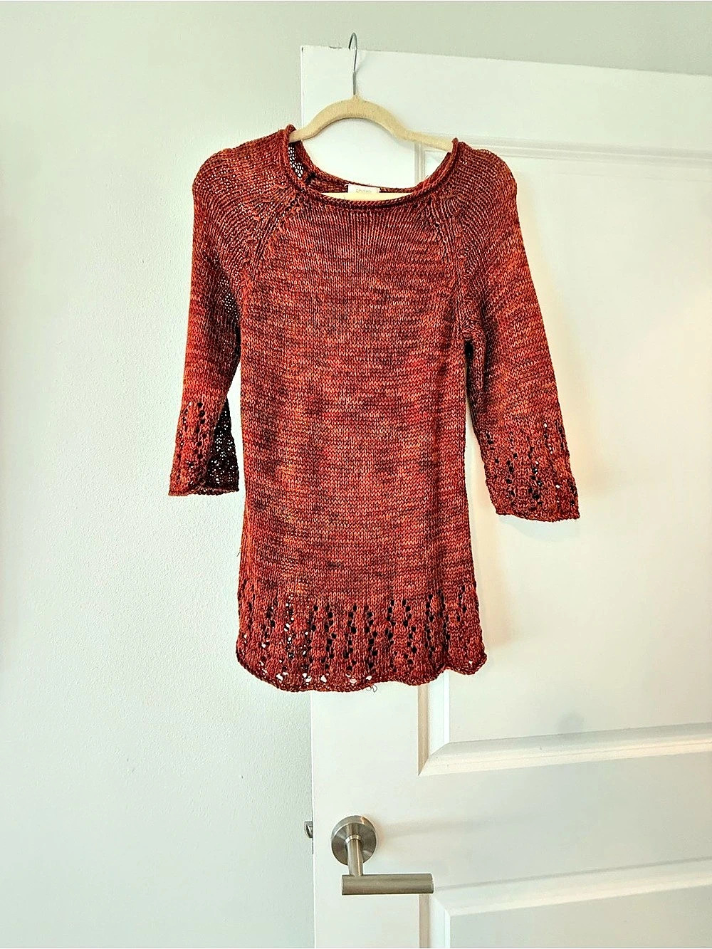 Chico'Small Open Knit Sweater in Red & Brown Size Small